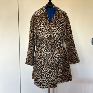 Vintage 60s Bond’s Fifth Avenue Faux Fur Leopard Print Belted Coat Jacket